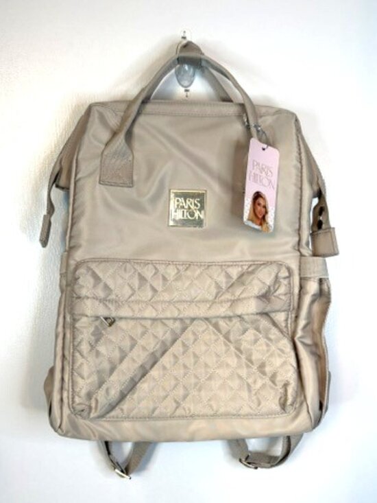 Paris Hilton Handbags - Paris Hilton Tan Quilted Backpack with Front Zipper Pocket